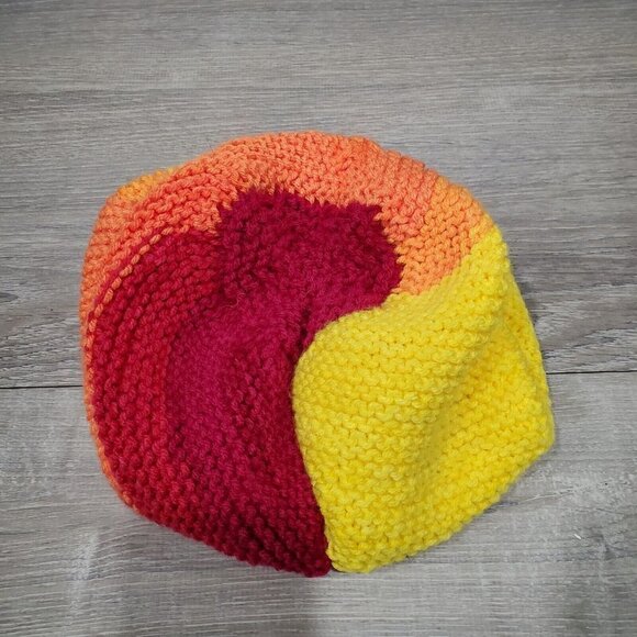 Handmade Colorful Ombre Slouchy Knit Beanie Hat  Rainbow Outdoors Yellow Red - Picture 12 of 13